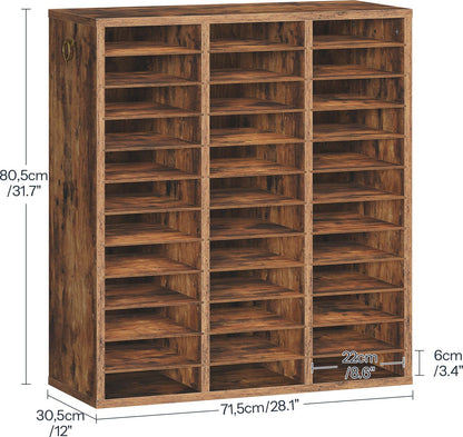 Literature Organizer, 27 Compartments Wooden Mail Organizer, Countertop Literature Sorter with Adjustable Shelves for Home, Office, School, Student Mailbox for Classroom, Black BK27WF01