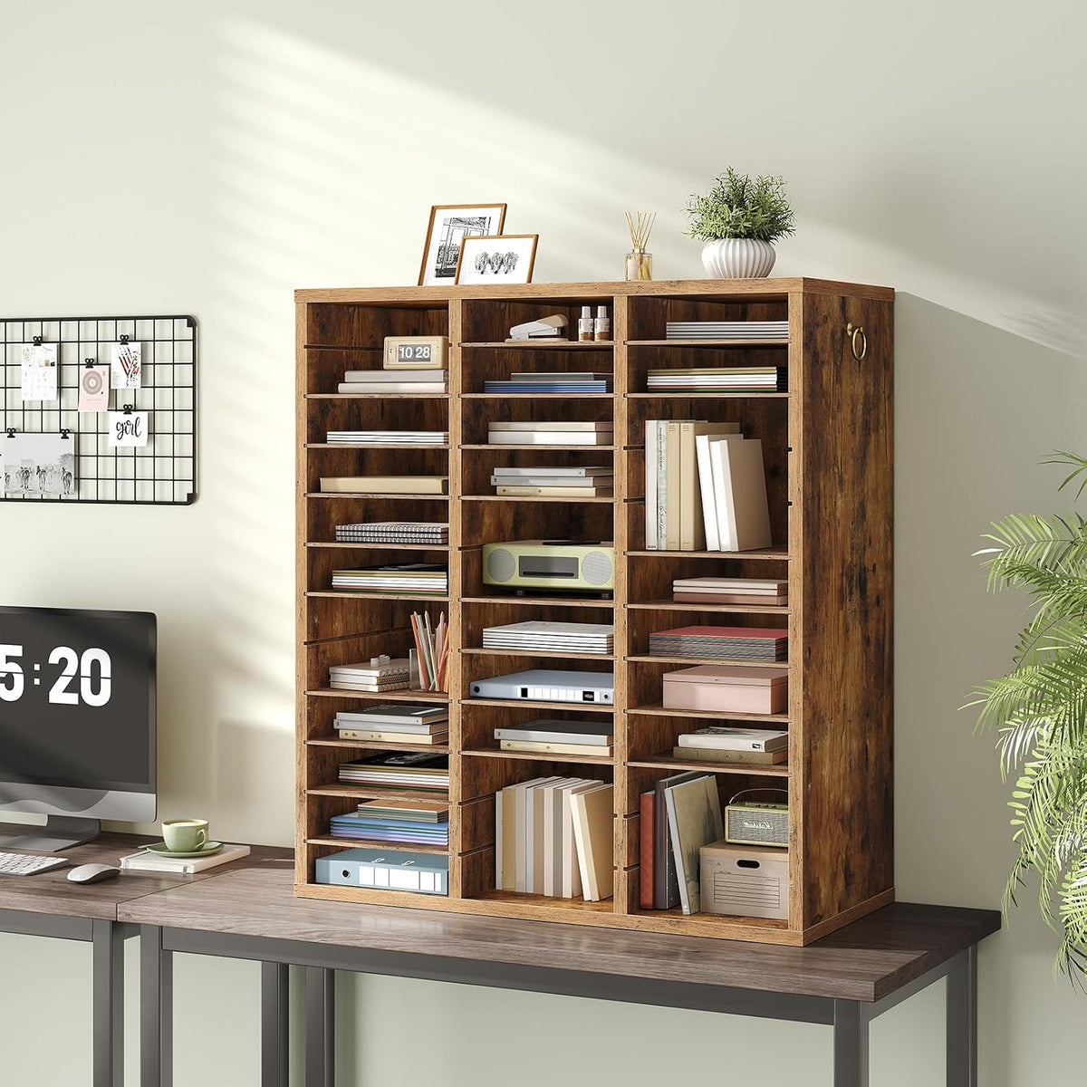 Literature Organizer, 27 Compartments Wooden Mail Organizer, Countertop Literature Sorter with Adjustable Shelves for Home, Office, School, Student Mailbox for Classroom, Black BK27WF01