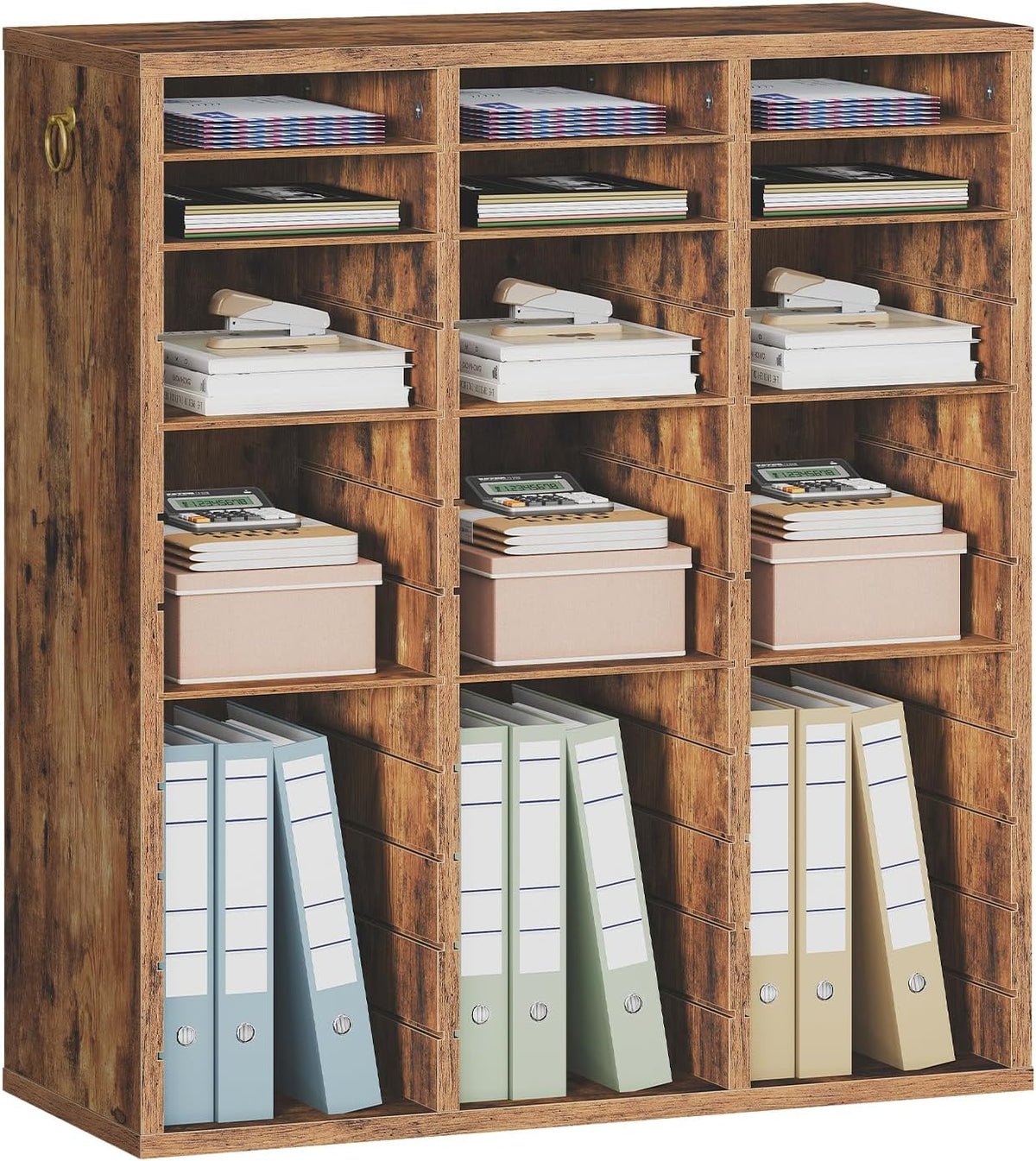 Literature Organizer, 27 Compartments Wooden Mail Organizer, Countertop Literature Sorter with Adjustable Shelves for Home, Office, School, Student Mailbox for Classroom, Black BK27WF01