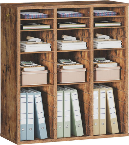Literature Organizer, 27 Compartments Wooden Mail Organizer, Countertop Literature Sorter with Adjustable Shelves for Home, Office, School, Student Mailbox for Classroom, Black BK27WF01