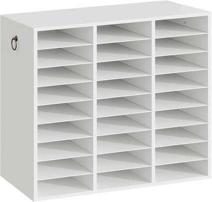 Literature Organizer, 27 Compartments Wooden Mail Organizer, Countertop Literature Sorter with Adjustable Shelves for Home, Office, School, Student Mailbox for Classroom, Black BK27WF01