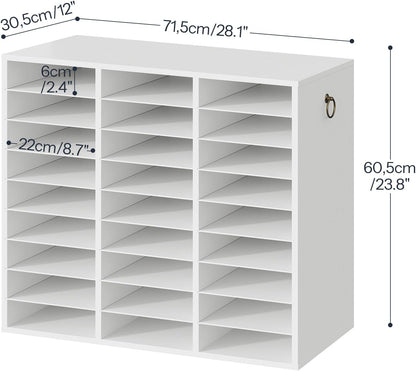 Literature Organizer, 27 Compartments Wooden Mail Organizer, Countertop Literature Sorter with Adjustable Shelves for Home, Office, School, Student Mailbox for Classroom, Black BK27WF01