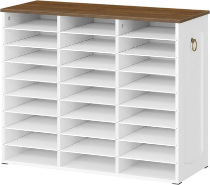 Literature Organizer, 27 Compartments Wooden Mail Organizer, Countertop Literature Sorter with Adjustable Shelves for Home, Office, School, Student Mailbox for Classroom, Black BK27WF01