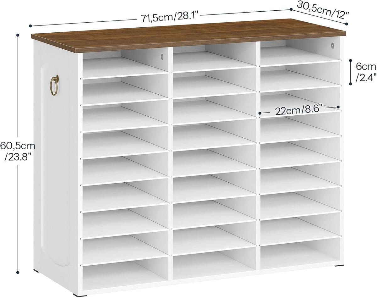 Literature Organizer, 27 Compartments Wooden Mail Organizer, Countertop Literature Sorter with Adjustable Shelves for Home, Office, School, Student Mailbox for Classroom, Black BK27WF01