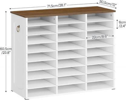 Literature Organizer, 27 Compartments Wooden Mail Organizer, Countertop Literature Sorter with Adjustable Shelves for Home, Office, School, Student Mailbox for Classroom, Black BK27WF01