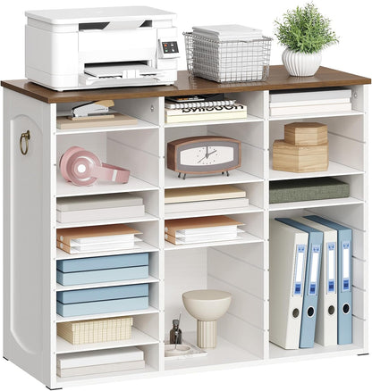 Literature Organizer, 27 Compartments Wooden Mail Organizer, Countertop Literature Sorter with Adjustable Shelves for Home, Office, School, Student Mailbox for Classroom, Black BK27WF01