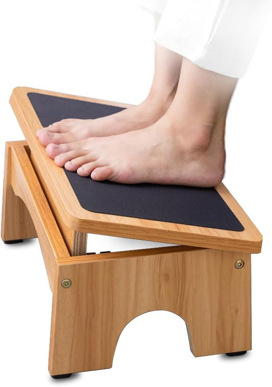 Ergonomic Wooden Foot Stool Under Desk, 3 Angles, Non-Slip