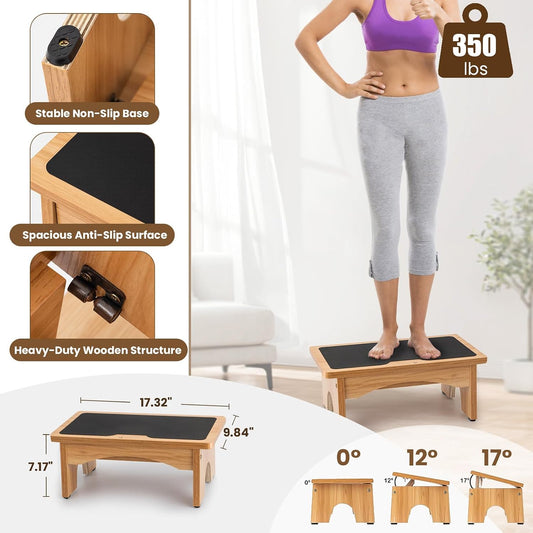 Ergonomic Wooden Foot Stool Under Desk, 3 Angles, Non-Slip