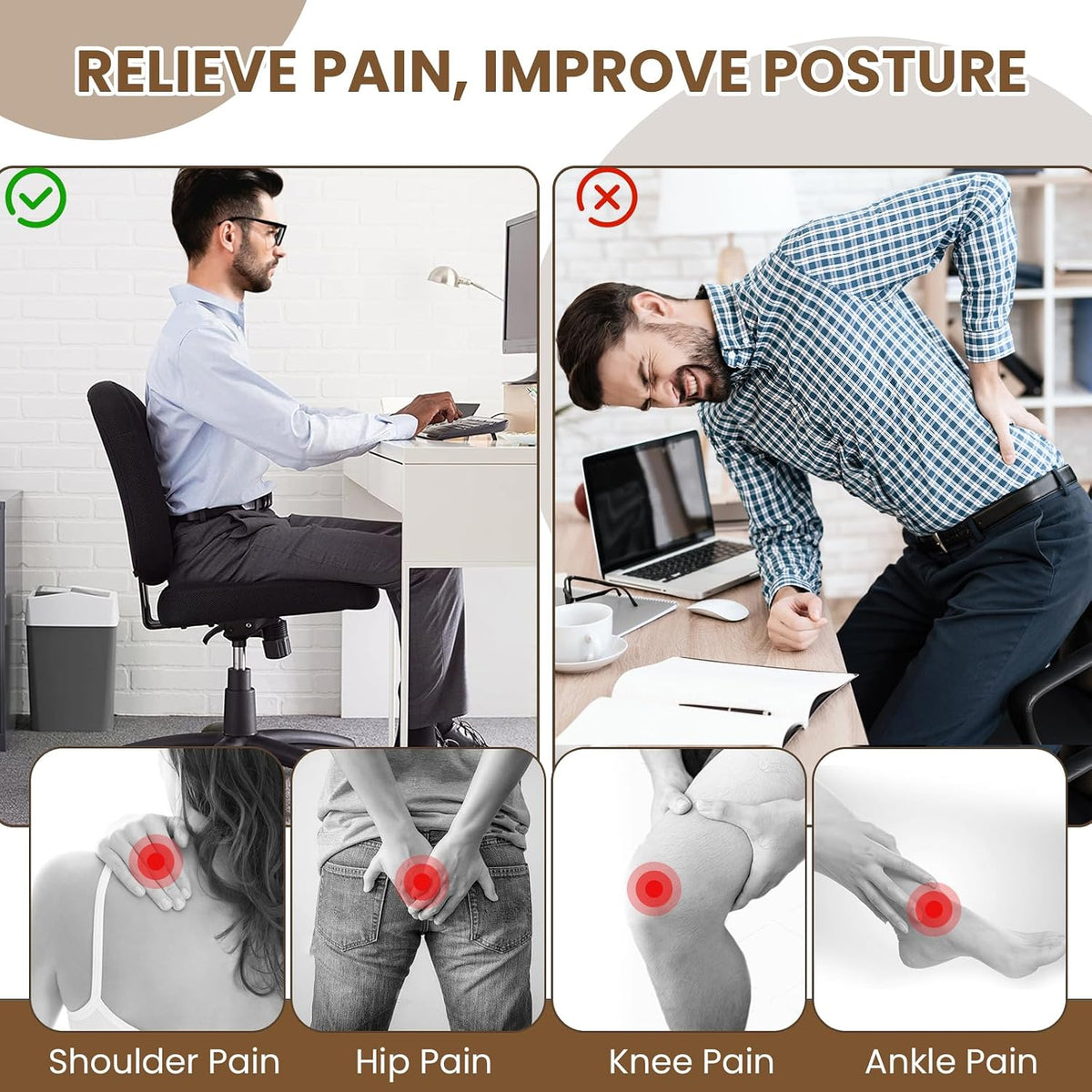 Ergonomic Wooden Foot Stool Under Desk, 3 Angles, Non-Slip