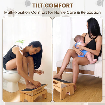 Ergonomic Wooden Foot Stool Under Desk, 3 Angles, Non-Slip