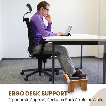 Ergonomic Wooden Foot Stool Under Desk, 3 Angles, Non-Slip