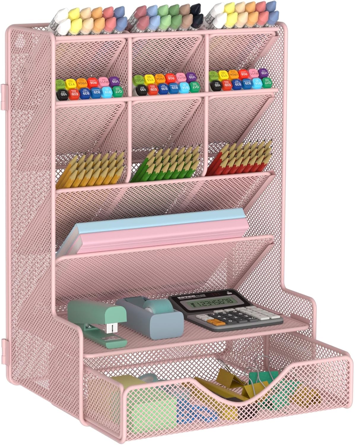 Pen Organizer for Desk, Multi-Functional Desk Organizer, Wall Mount Pen Holder with Drawer for School, Office, Home, Art Supplies, Black
