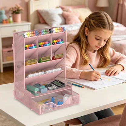 Pen Organizer for Desk, Multi-Functional Desk Organizer, Wall Mount Pen Holder with Drawer for School, Office, Home, Art Supplies, Black