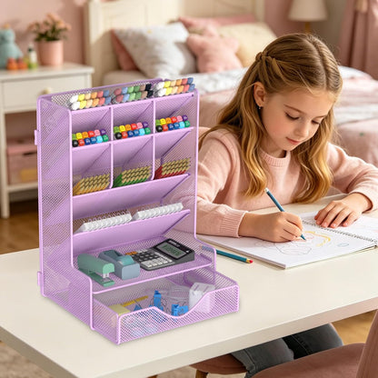 Pen Organizer for Desk, Multi-Functional Desk Organizer, Wall Mount Pen Holder with Drawer for School, Office, Home, Art Supplies, Black