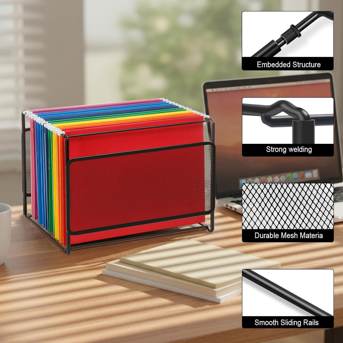 Mesh Hanging File Folder Organizer for Home Office, Black