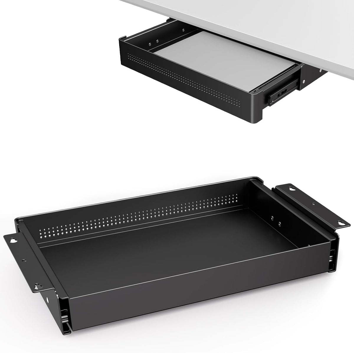 Under Desk Storage Drawer 15.7" Wide - Smooth Slide Out Organizer for Standing Desk & Home Office,Max Load 17.6 lbs,Quiet Glide, Black