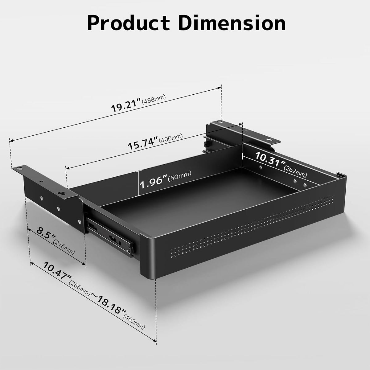 Under Desk Storage Drawer 15.7" Wide - Smooth Slide Out Organizer for Standing Desk & Home Office,Max Load 17.6 lbs,Quiet Glide, Black