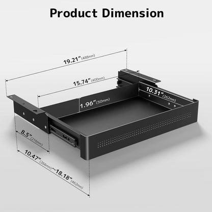 Under Desk Storage Drawer 15.7" Wide - Smooth Slide Out Organizer for Standing Desk & Home Office,Max Load 17.6 lbs,Quiet Glide, Black