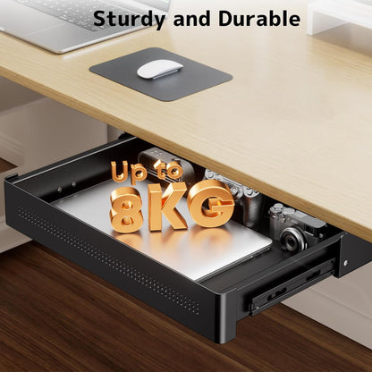 Under Desk Storage Drawer 15.7" Wide - Smooth Slide Out Organizer for Standing Desk & Home Office,Max Load 17.6 lbs,Quiet Glide, Black