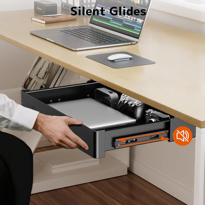 Under Desk Storage Drawer 15.7" Wide - Smooth Slide Out Organizer for Standing Desk & Home Office,Max Load 17.6 lbs,Quiet Glide, Black
