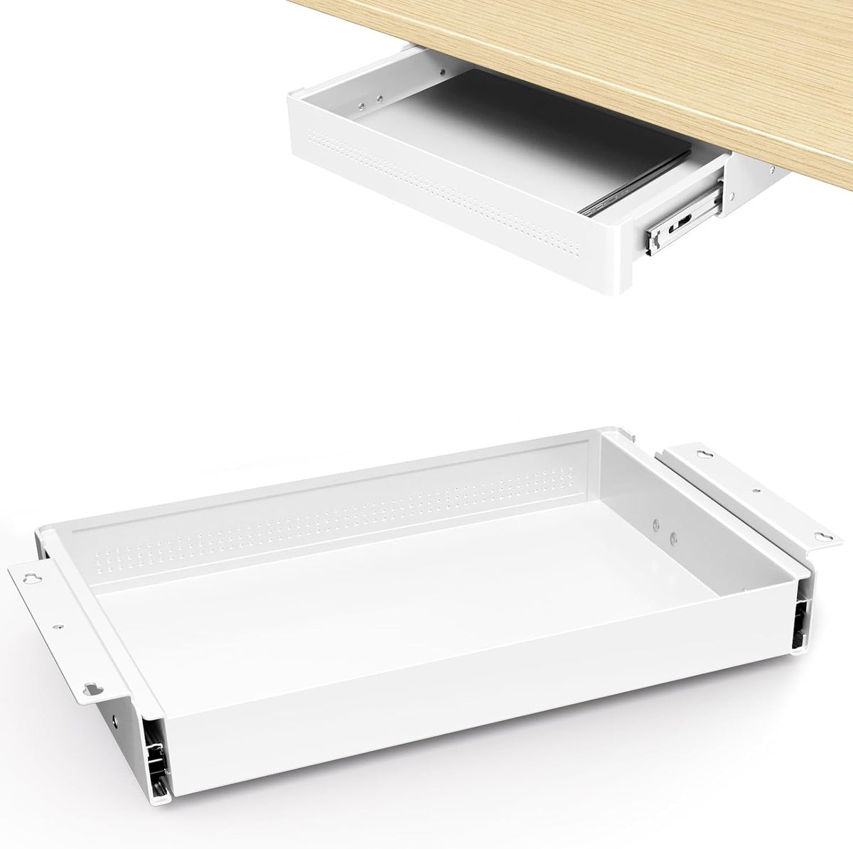 Under Desk Storage Drawer 15.7" Wide - Smooth Slide Out Organizer for Standing Desk & Home Office,Max Load 17.6 lbs,Quiet Glide, Black