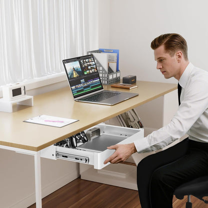 Under Desk Storage Drawer 15.7" Wide - Smooth Slide Out Organizer for Standing Desk & Home Office,Max Load 17.6 lbs,Quiet Glide, Black