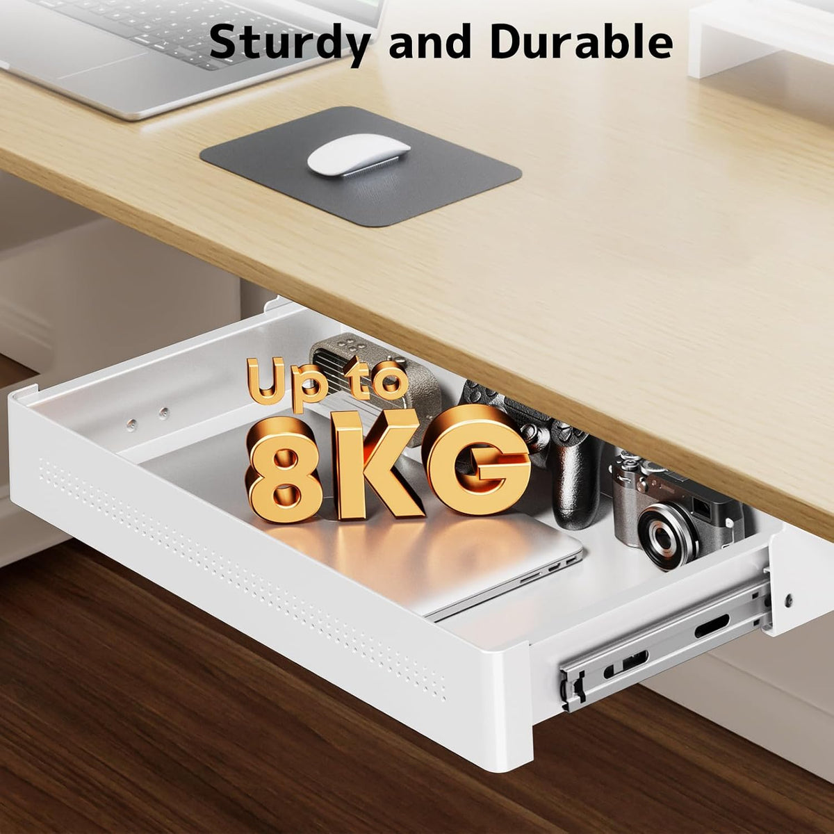 Under Desk Storage Drawer 15.7" Wide - Smooth Slide Out Organizer for Standing Desk & Home Office,Max Load 17.6 lbs,Quiet Glide, Black