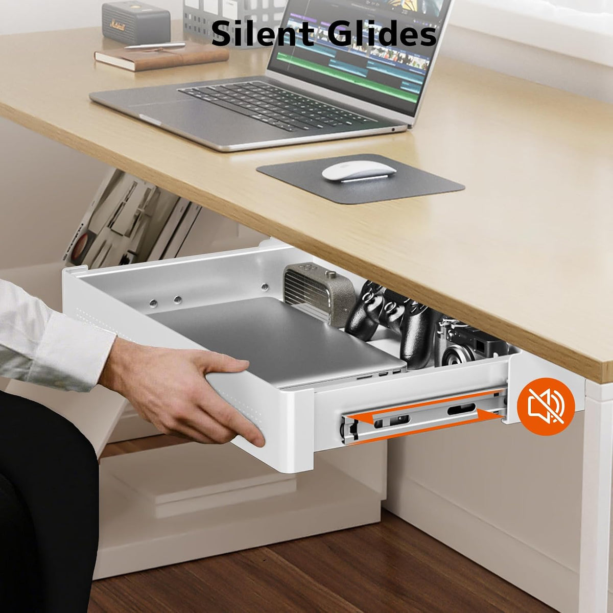 Under Desk Storage Drawer 15.7" Wide - Smooth Slide Out Organizer for Standing Desk & Home Office,Max Load 17.6 lbs,Quiet Glide, Black