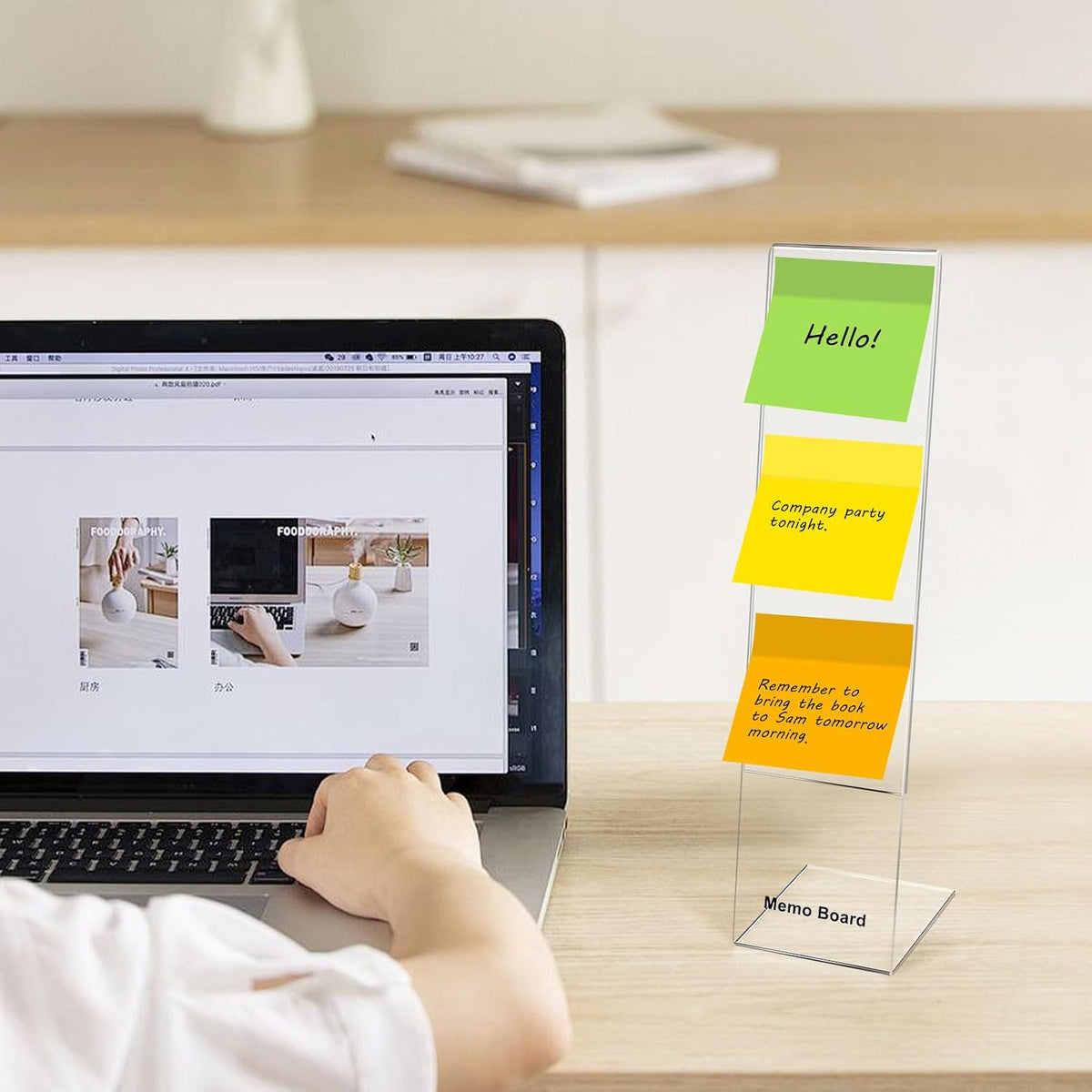 Monitor Memo Board Holder by Computer Screen Acrylic Sticky Note Stand Message Panel Reminder for Office, Pack of 4, Clear
