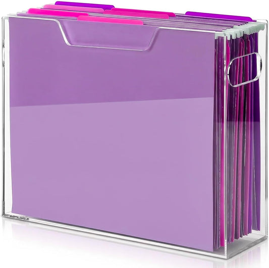 Clear Acrylic Hanging File Organizer Box with Handles, Portable File Folder Organizer for Letter/A4 Size, Desktop Filing Storage Crate for Office & Home - 1 Pack