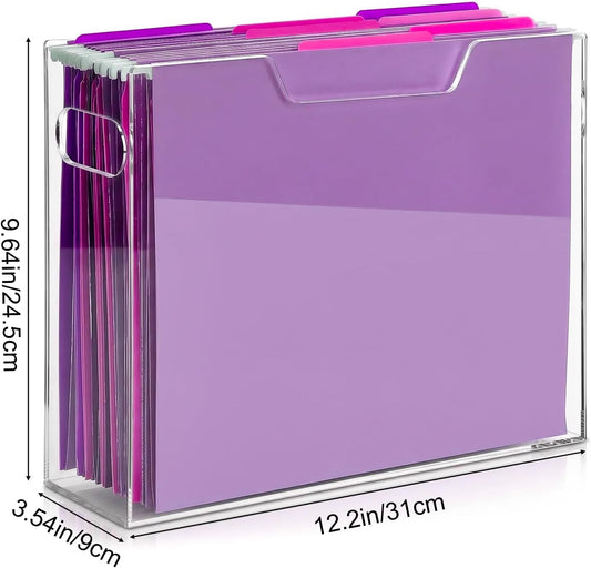 Clear Acrylic Hanging File Organizer Box with Handles, Portable File Folder Organizer for Letter/A4 Size, Desktop Filing Storage Crate for Office & Home - 1 Pack