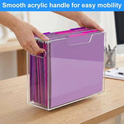 Clear Acrylic Hanging File Organizer Box with Handles, Portable File Folder Organizer for Letter/A4 Size, Desktop Filing Storage Crate for Office & Home - 1 Pack