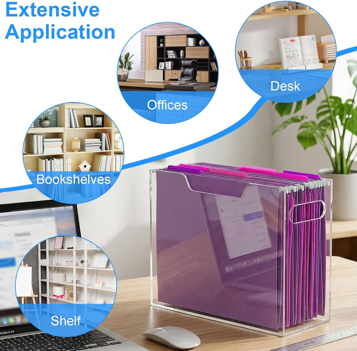 Clear Acrylic Hanging File Organizer Box with Handles, Portable File Folder Organizer for Letter/A4 Size, Desktop Filing Storage Crate for Office & Home - 1 Pack