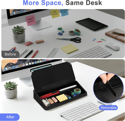 Small Desktop Glass Whiteboard with Storage, Desk Dry Erase White Board