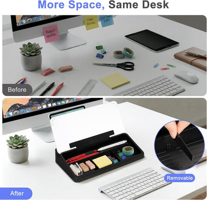 Small Desktop Glass Whiteboard with Storage, Desk Dry Erase White Board