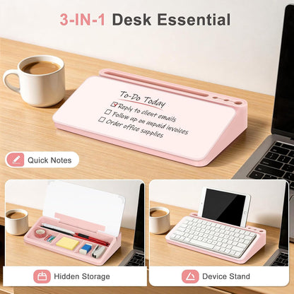 Small Desktop Glass Whiteboard with Storage, Desk Dry Erase White Board