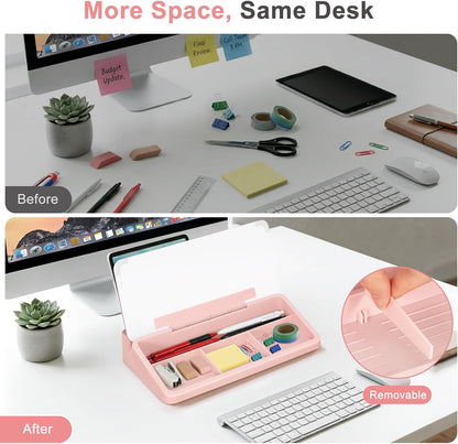 Small Desktop Glass Whiteboard with Storage, Desk Dry Erase White Board