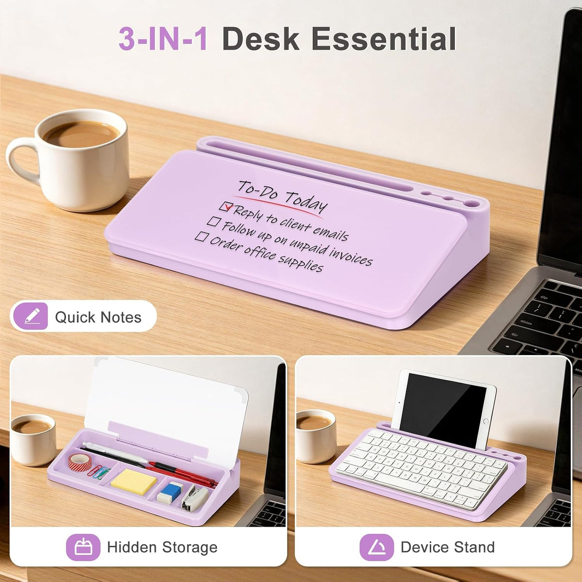 Small Desktop Glass Whiteboard with Storage, Desk Dry Erase White Board