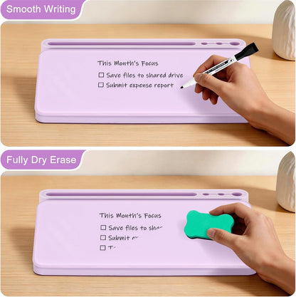 Small Desktop Glass Whiteboard with Storage, Desk Dry Erase White Board