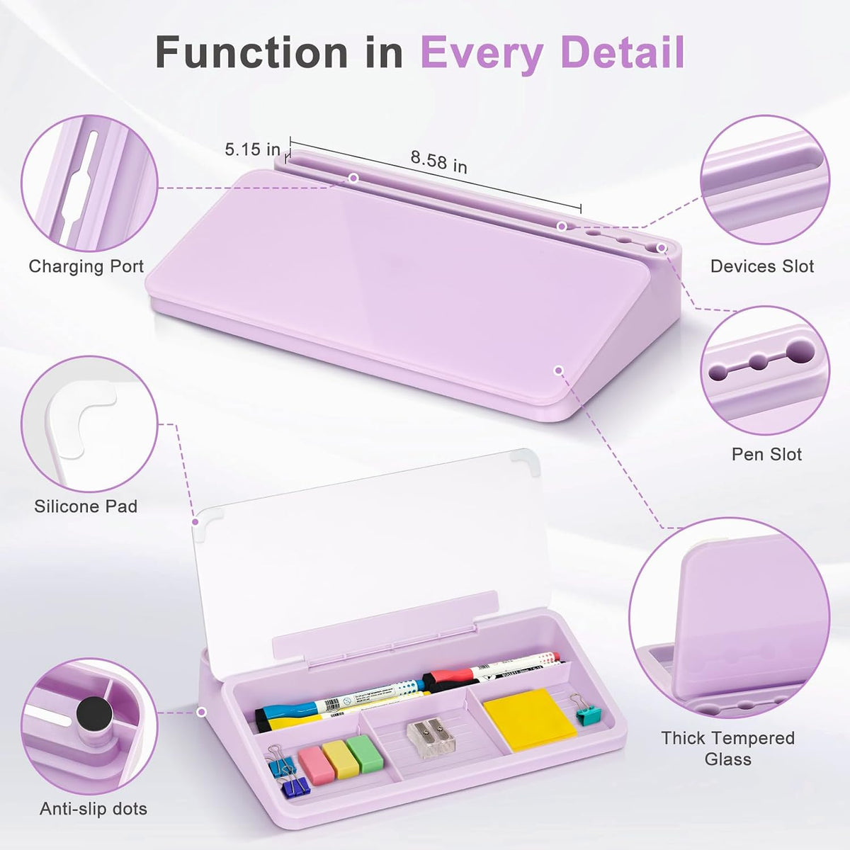 Small Desktop Glass Whiteboard with Storage, Desk Dry Erase White Board