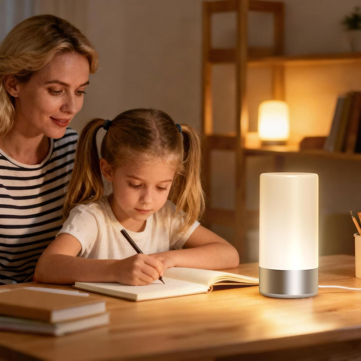 Table Lamp, Bedside Touch Control Lamp for Bedroom 3 Level Dimmable Warm White Lights with 256 RGB Color Mode Modern Deisgn Smart Nightstand Desktop LED Lamps Portable for Read(Advanced)