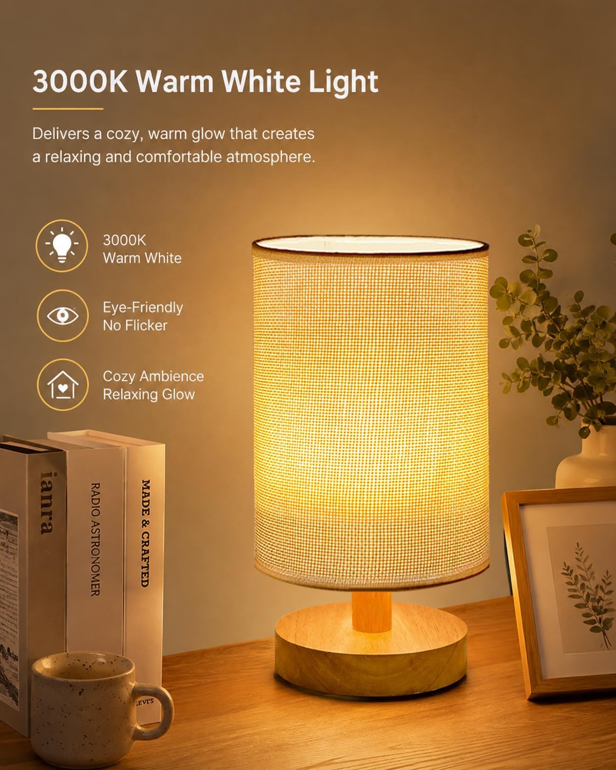 Small Table Lamp Set of 2, Bedside Lamp Nightstand Lamp, 3000K Warm Light Desk Lamp, USB Powered LED Reading Lamp, Boho Vintage Small Lamp for Bedroom Living Room Office Dorm Dresser