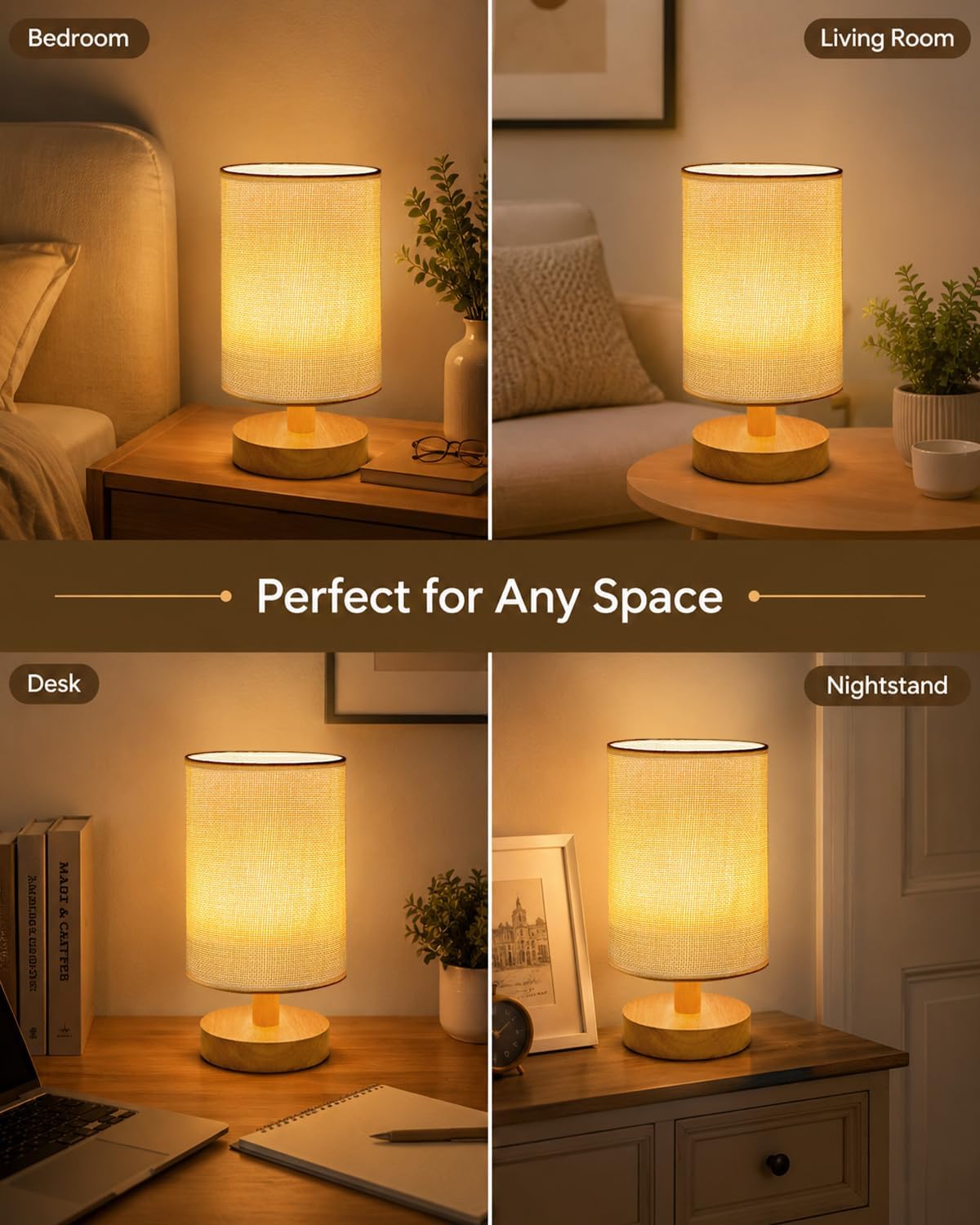 Small Table Lamp Set of 2, Bedside Lamp Nightstand Lamp, 3000K Warm Light Desk Lamp, USB Powered LED Reading Lamp, Boho Vintage Small Lamp for Bedroom Living Room Office Dorm Dresser