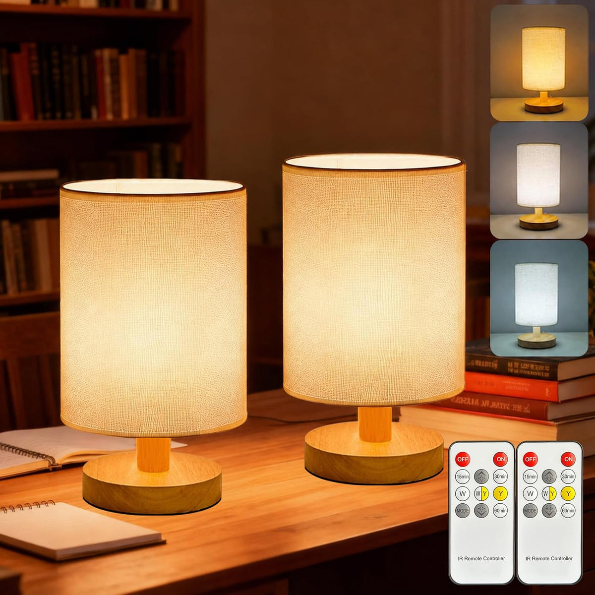 Small Table Lamp Set of 2, Bedside Lamp Nightstand Lamp, 3000K Warm Light Desk Lamp, USB Powered LED Reading Lamp, Boho Vintage Small Lamp for Bedroom Living Room Office Dorm Dresser