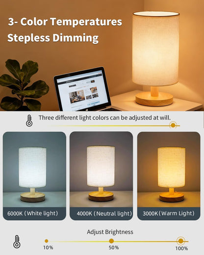 Small Table Lamp Set of 2, Bedside Lamp Nightstand Lamp, 3000K Warm Light Desk Lamp, USB Powered LED Reading Lamp, Boho Vintage Small Lamp for Bedroom Living Room Office Dorm Dresser
