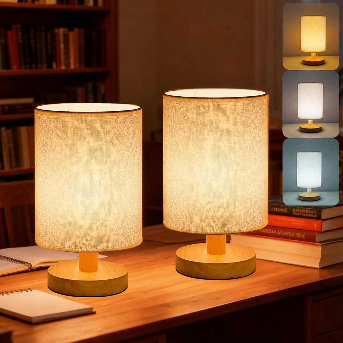 Small Table Lamp Set of 2, Bedside Lamp Nightstand Lamp, 3000K Warm Light Desk Lamp, USB Powered LED Reading Lamp, Boho Vintage Small Lamp for Bedroom Living Room Office Dorm Dresser
