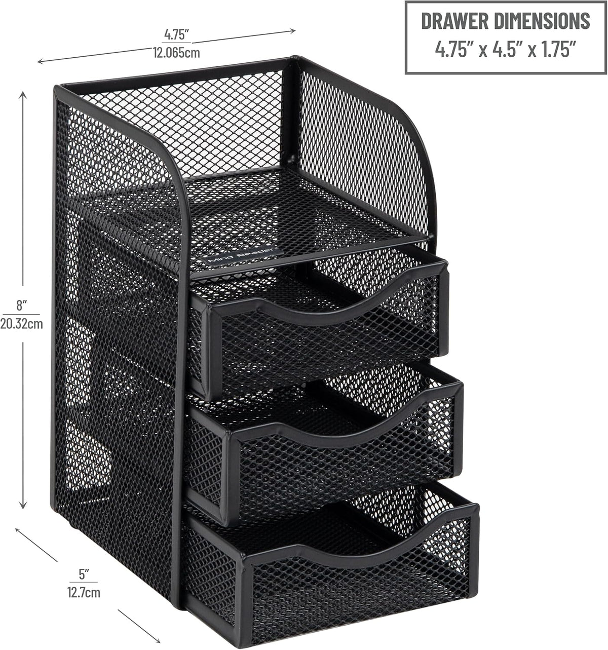 Desktop Accessory Storage, Paper Binder Clip Basket, Workspace, Office, Metal Mesh, 4.75"L x 5"W x 8"H, Black