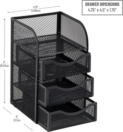 Desktop Accessory Storage, Paper Binder Clip Basket, Workspace, Office, Metal Mesh, 4.75"L x 5"W x 8"H, Black