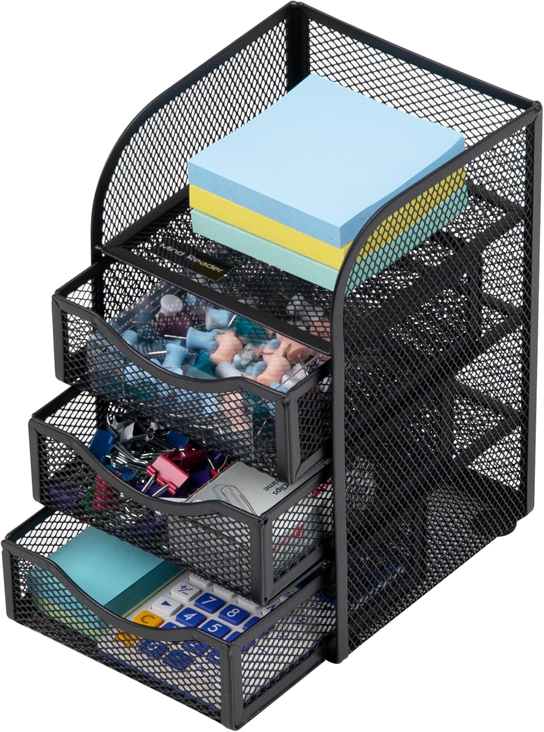 Desktop Accessory Storage, Paper Binder Clip Basket, Workspace, Office, Metal Mesh, 4.75"L x 5"W x 8"H, Black