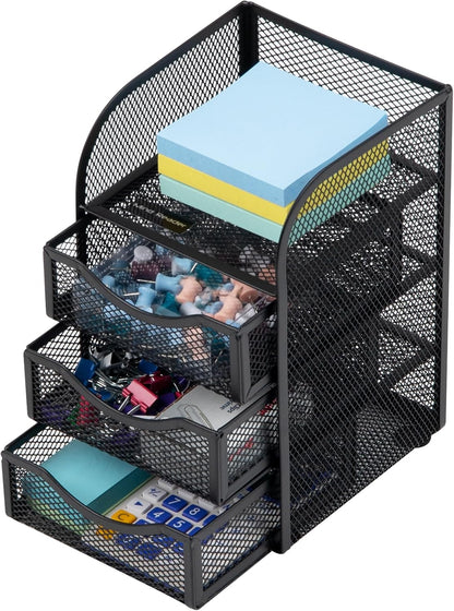 Desktop Accessory Storage, Paper Binder Clip Basket, Workspace, Office, Metal Mesh, 4.75"L x 5"W x 8"H, Black